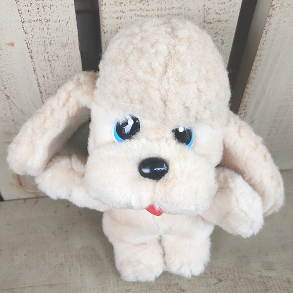 Vintage 1985 Marchon Cream Plush Poodle Puppy 9" Soft Toy Blue Eyes Floppy Ears - Picture 2 of 12
